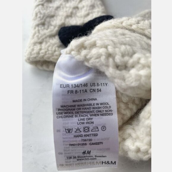 NEW H&M Girls Ivory White Wool Knit Mittens With Bow One Size Fits 8-11 Y - Picture 6 of 6